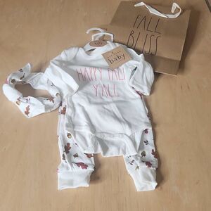 Rae Dunn Happy Fall Y'all baby girl 3 piece outfit 0-3 months